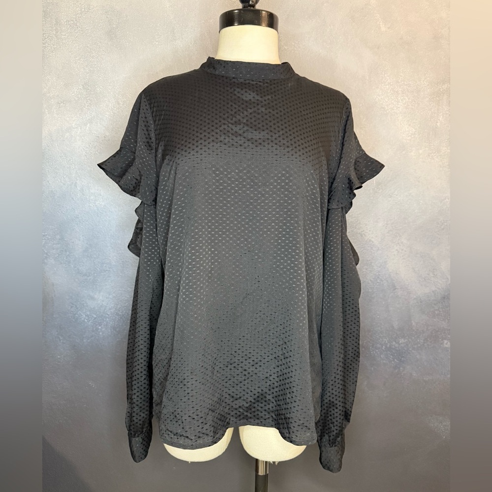 Express Black Polka Dot Ruffle Sleeve Blouse – Size Medium